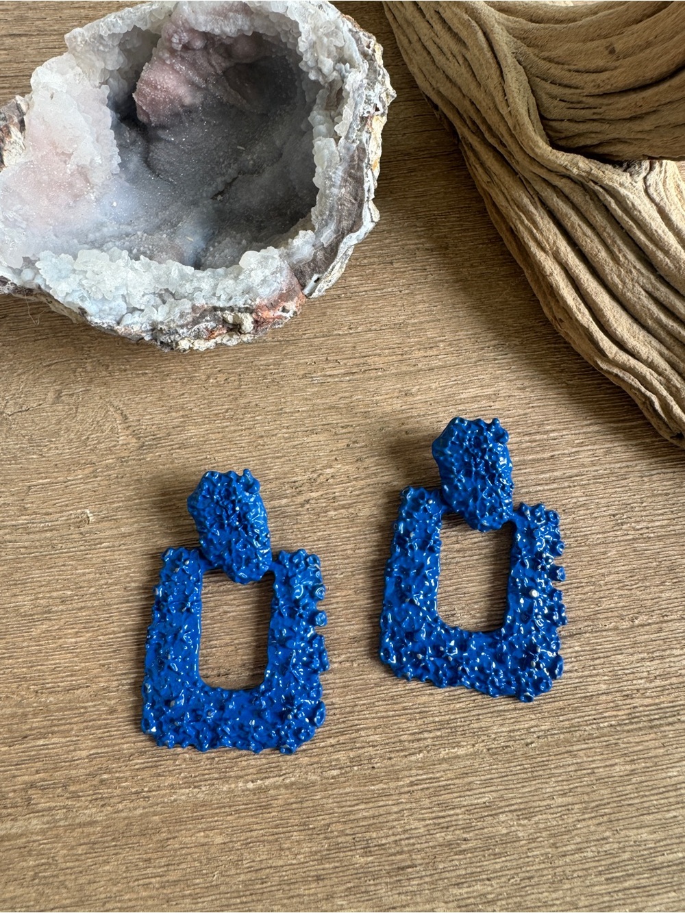 8 Other Reasons Deep Sea Earrings Cobalt Blue Textured Statement Earrings